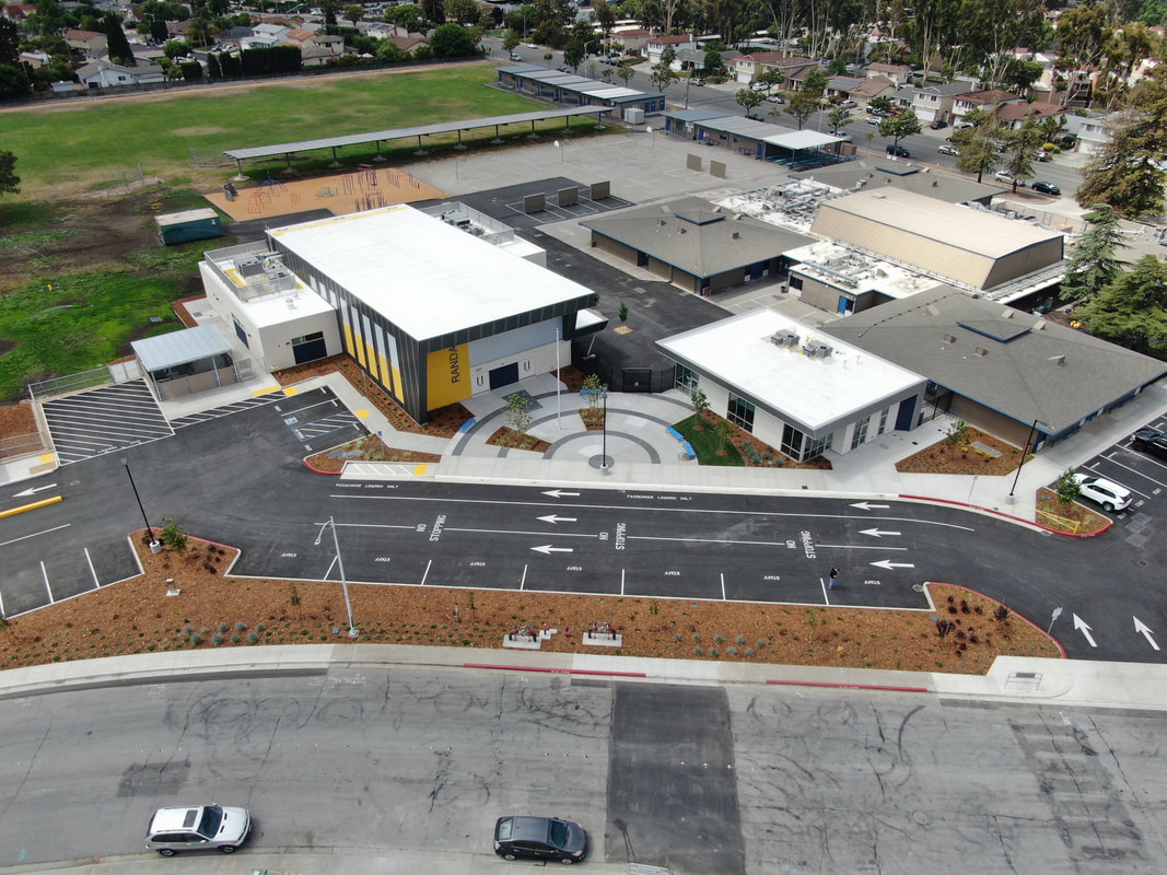 Drone picture of the completed Randall Project for the Multi-Purpose Room and Administration buildings.